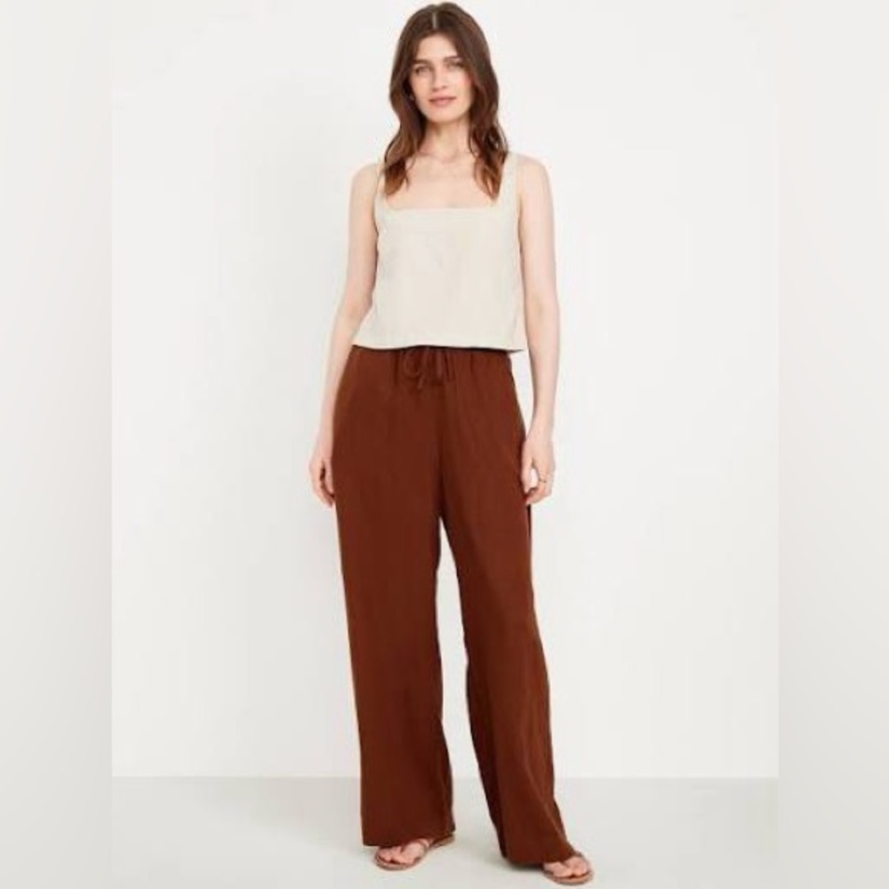 Old Navy brown high waisted linen blend wide leg pants